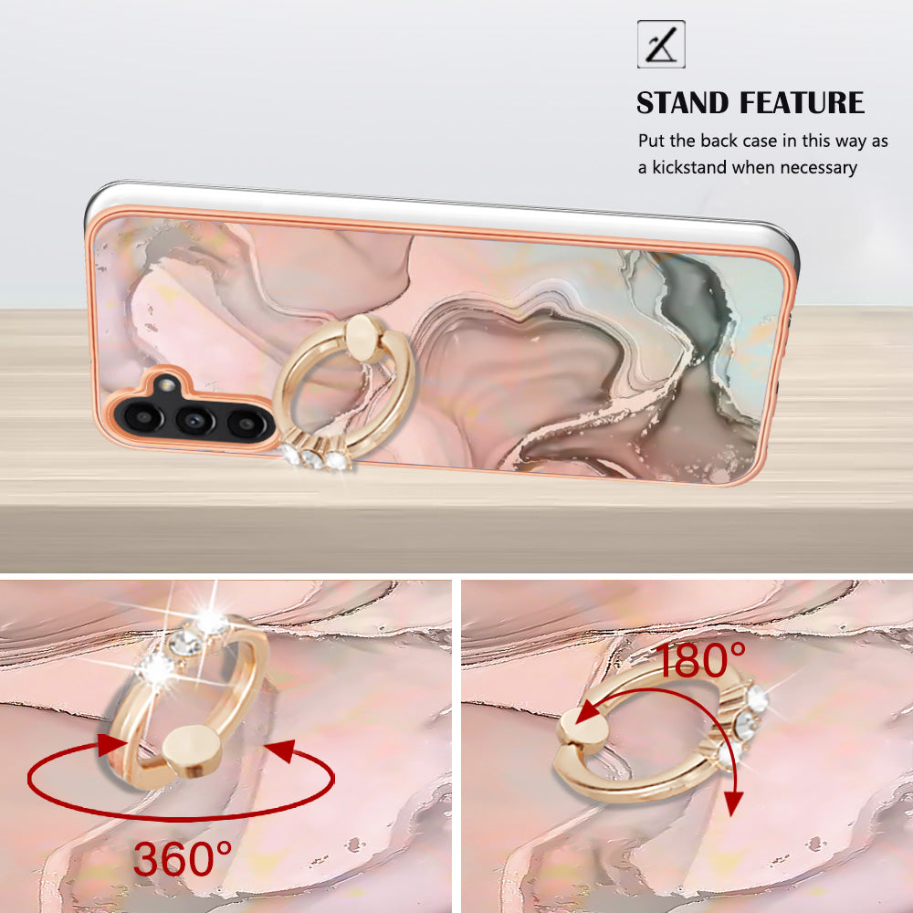 YB IMD Series-17 Style-E For Samsung Galaxy A55 5G Case 2.0mm TPU Marble Phone Cover with Ring Holder - Pink YB IMD Series-17 Style-E For Samsung Galaxy A55 5G Case 2.0mm TPU Marble Phone Cover with Ring Holder - Pink
